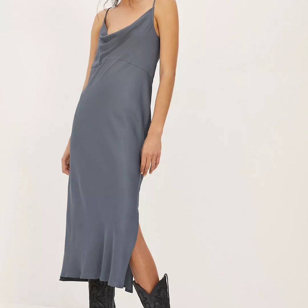 Anthropologie Elyse Bias Slip Dress in Blue